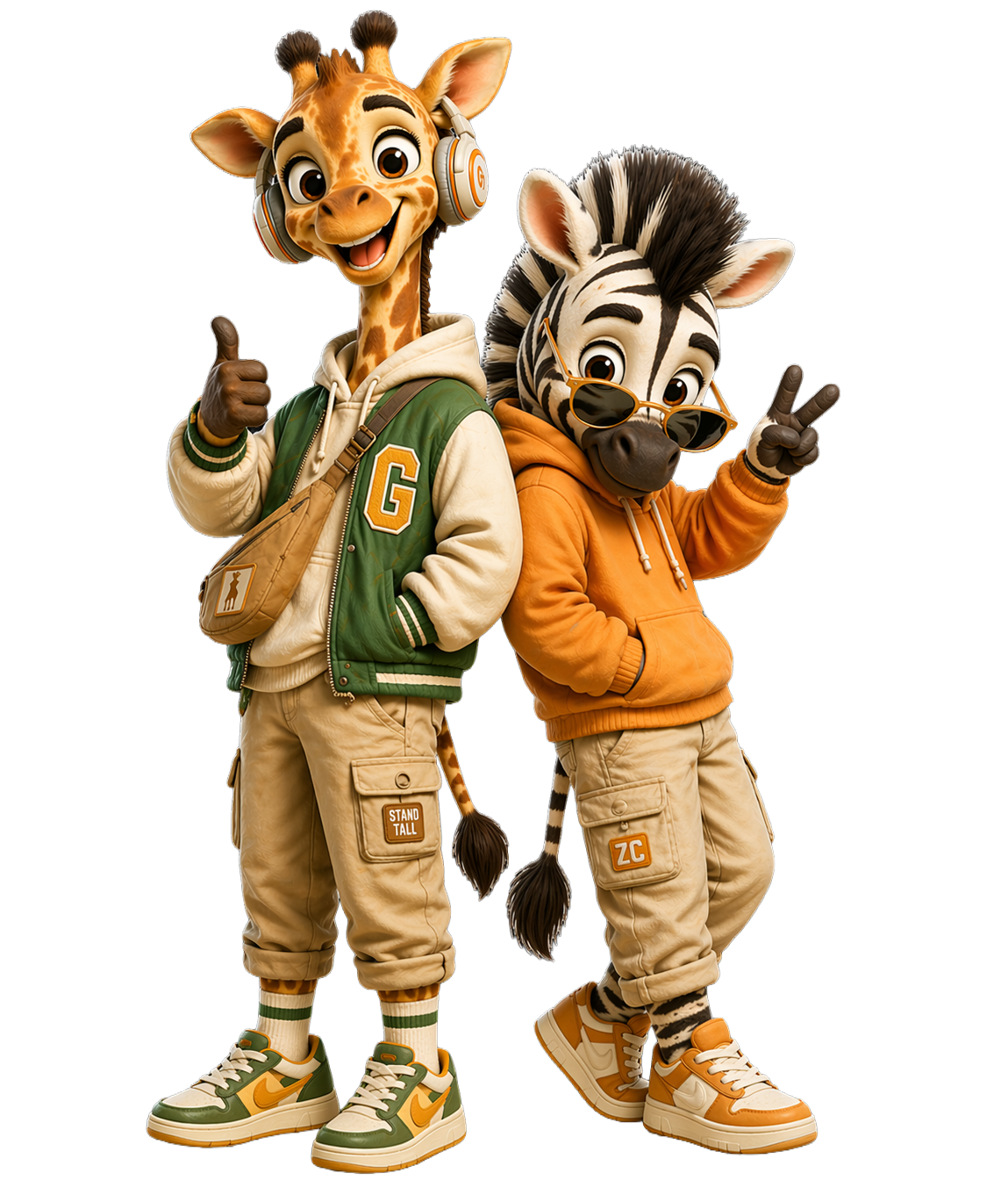 Giraffe and zebra mascots